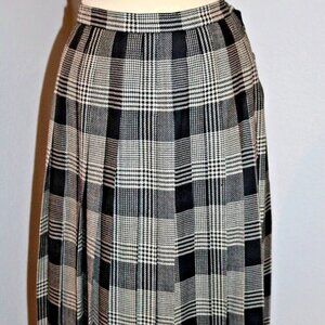 Jaeger Vintage Wool Skirt Womens 12 Black White Plaid
